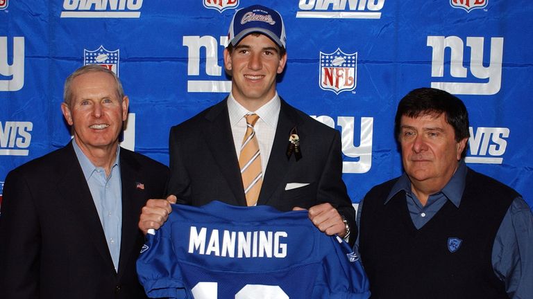 Eli Manning was selected No 1 overall by the San Diego Chargers in 2004 before being traded to the Giants for their first-round, No 4 overall selection Philip Rivers
