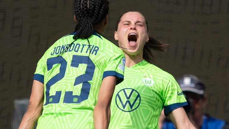 Wolfsburg's Ewa Pajor celebrates her opener