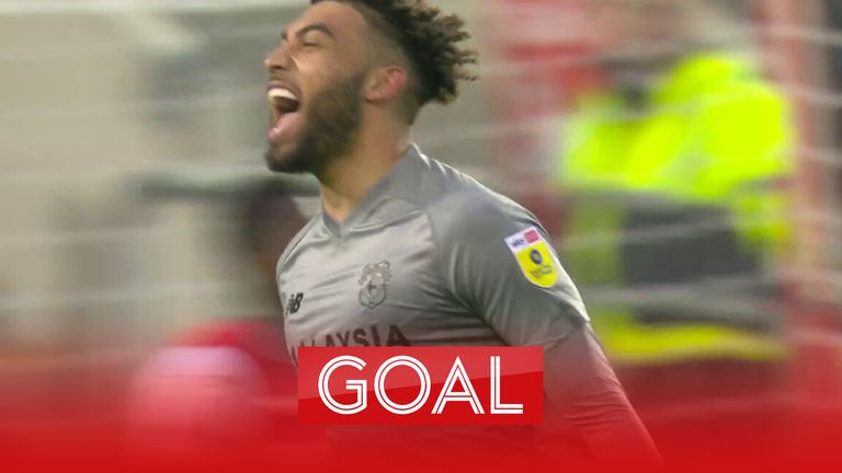 Kion Etete opens the scoring for Cardiff against Rotherham.