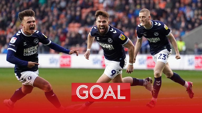 Tom Bradshaw gives Millwall an early lead at Bloomfield Road that sends the Lions towards the play-offs and opponents Blackpool to relegation from the Championship.