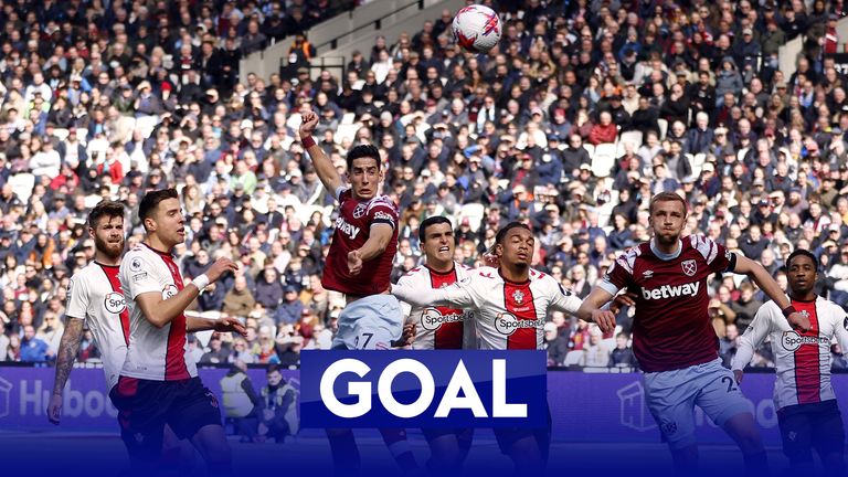 Nayef Aguerd&#39;s header gives West Ham the lead against Southampton.