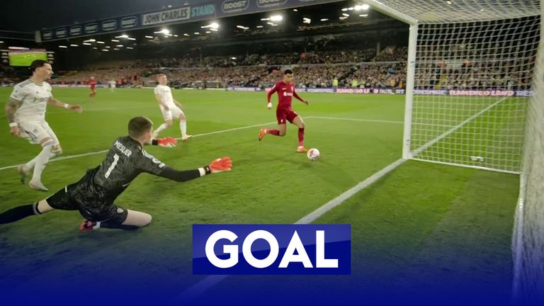 Cody Gakpo taps Liverpool ahead as Leeds appeal for handball against Trent Alexander-Arnold in the build-up.