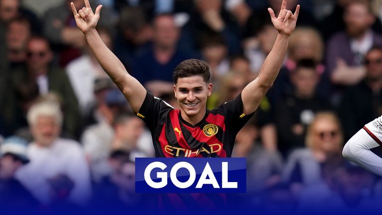 Julian Alvarez scores a stunning goal from 25 yards out to put Manchester City 2-1 up away at Fulham.