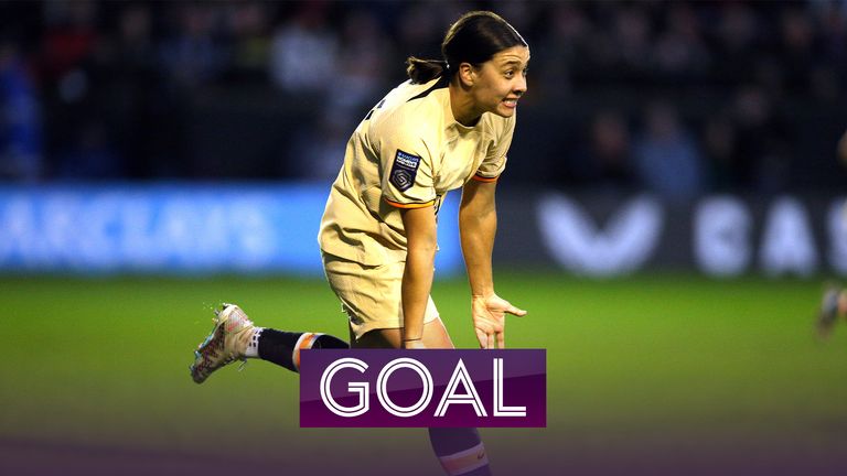 Sam Kerr pokes in her 50th WSL goal, making it 3-0 to Chelsea against Aston Villa.