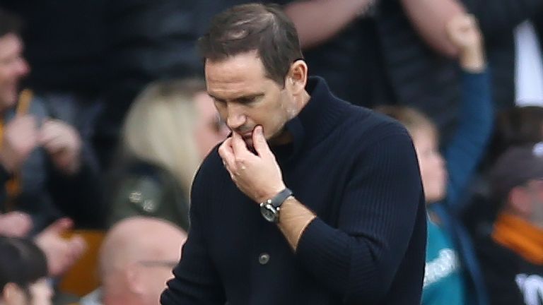 Frank Lampard appears dejected with Chelsea losing at Wolves