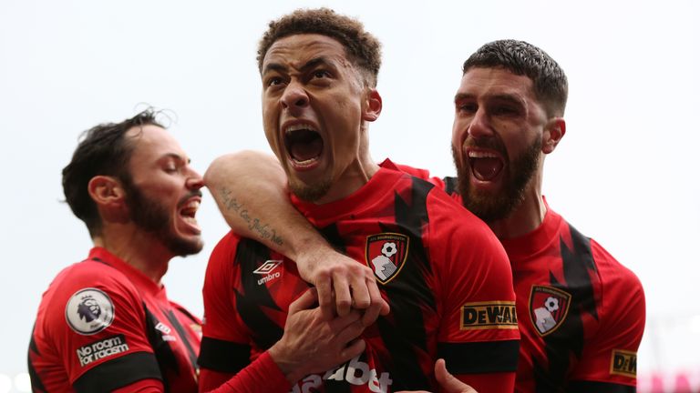 Marcus Tavernier celebrates after equalising for Bournemouth against Fulham
