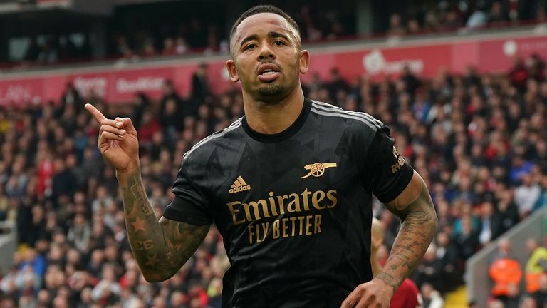 Gabriel Jesus celebrates after doubling Arsenal's lead