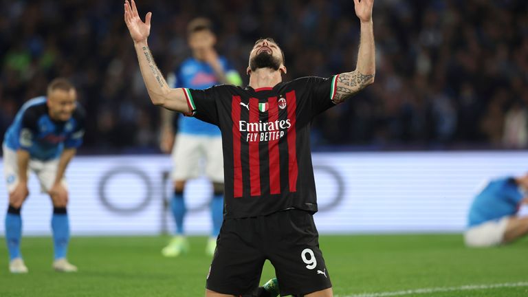 ... Giroud then celebrated putting Milan in front on the stroke of half-time