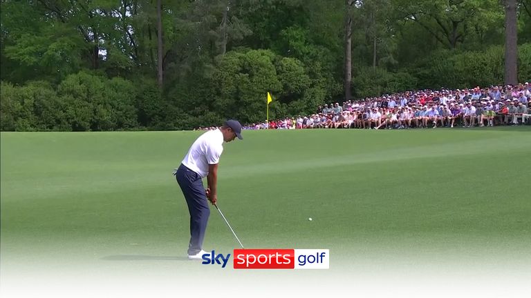 Tiger Woods hit a poor chip shot into the third green during his first round at Augusta.