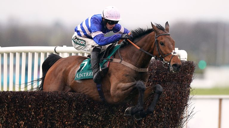 Pic D'Orhy and Harry Cobden jump the last in the Marsh Chase at Aintree