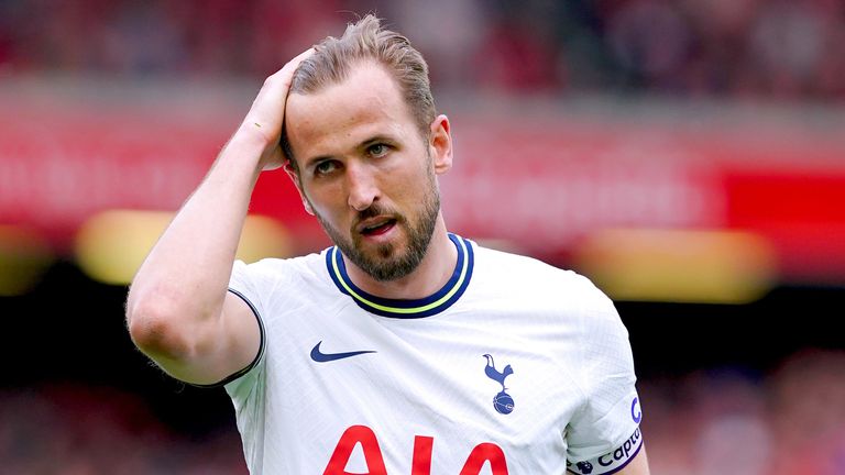 Harry Kane shows frustration during Spurs' Premier League clash with Liverpool