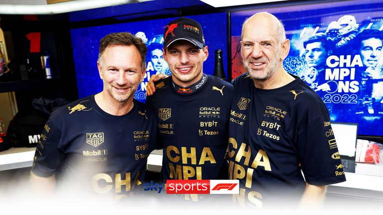 Christian Horner, Max Verstappen and Adrian Newey 