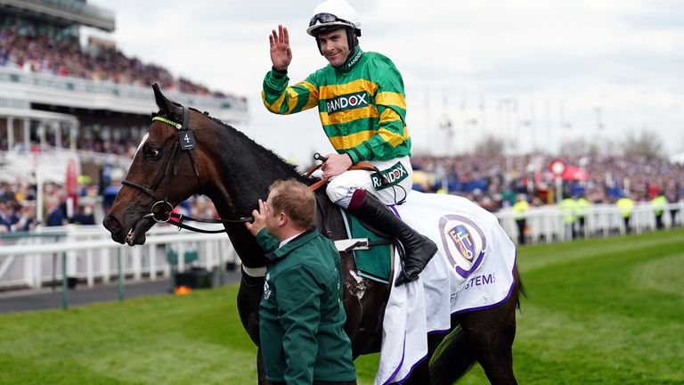 Jonbon and Aidan Coleman celebrate victory at Aintree