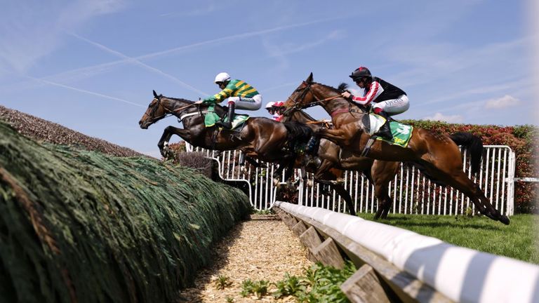 Jonbon in full flow as he jumps to the front in the Celebration Chase