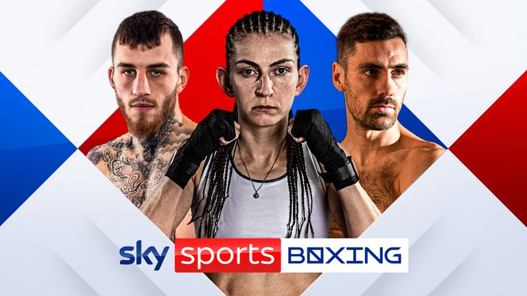 Karris Artingstall, Sam Eggington (left) and Joe Pigford (right) will be in action on May 27, live on Sky Sports 