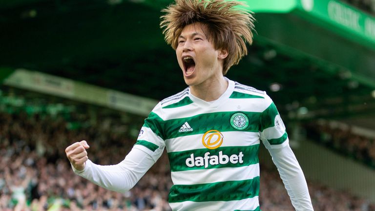 Celtic's Kyogo Furuhashi celebrates making it 1-0