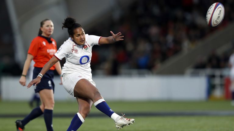 England v Scotland - TikTok Women's Six Nations - Kingston Park
England's Lagi Tuima converts during the TikTok Women's Six Nations match at Kingston Park, Newcastle-upon-Tyne. Picture date: Saturday March 25, 2023.