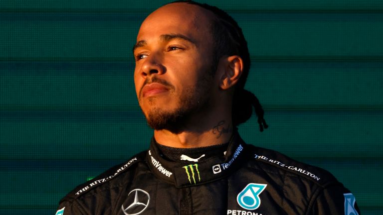 MELBOURNE GRAND PRIX CIRCUIT, AUSTRALIA - APRIL 02: Sir Lewis Hamilton, Mercedes-AMG, 2nd position, on the podium during the Australian GP at Melbourne Grand Prix Circuit on Sunday April 02, 2023 in Melbourne, Australia. (Photo by Glenn Dunbar / LAT Images)