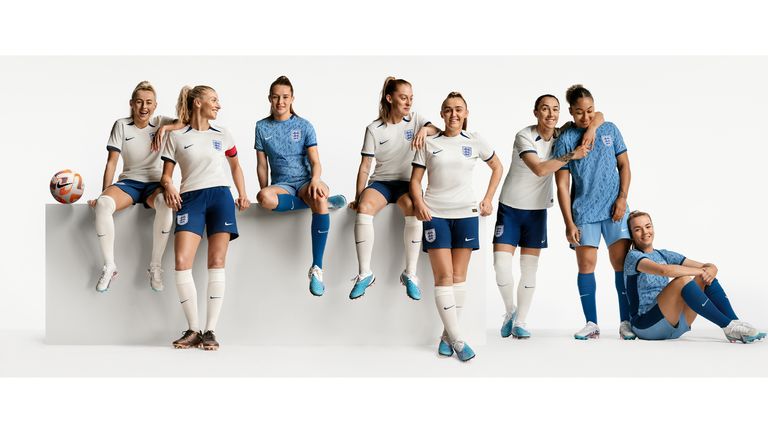 The Lionesses model the new kit to be worn at this summer&#39;s World Cup in Australia and New Zealand (image: Nike)