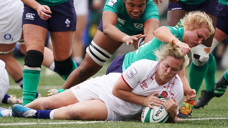 England's Marlie Packer scores her side's fourth try
