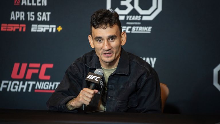 Max Holloway addresses the media for Fight Night.