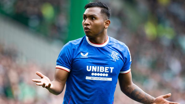 GLASGOW, SCOTLAND - APRIL 08: Rangers' Alfredo Morelos during a cinch Premiership match between Celtic and Rangers at Celtic Park, on April 08, 2023, in Glasgow, Scotland.  (Photo by Alan Harvey / SNS Group)