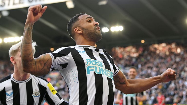 Callum Wilson celebrates after doubling Newcastle's lead against Manchester United