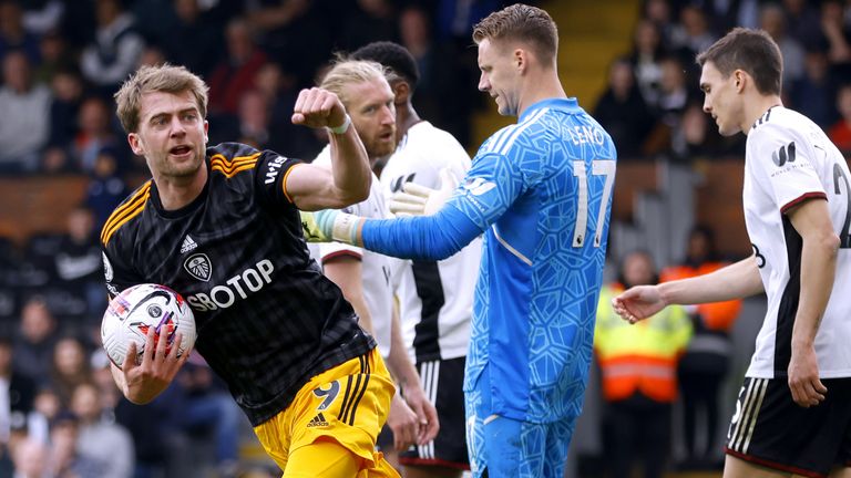 Leeds United&#39;s Patrick Bamford celebrates after pulling a goal back