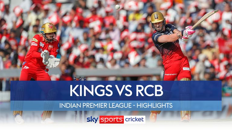 Royal Challengers Bangalore's Faf du Plessis, right, plays a shot during the Indian Premier League cricket match between Punjab Kings and Royal Challengers Bangalore in Mohali, India, Thursday, April 20, 2023. (AP Photo/Surjeet Yadav)
