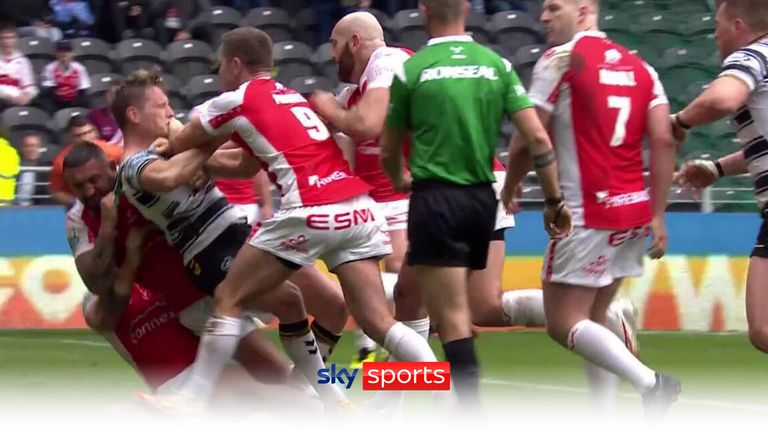 Hull KR&#39;s James Batchelor was given a yellow card in the derby at Hull FC before tensions boiled over between the sides in the first half.