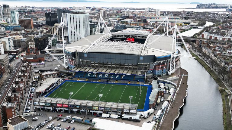 A view taken from a drone of Cardiff Arms Park and the Principality Stadium in Cardiff. Picture date: Friday February 24, 2023.

