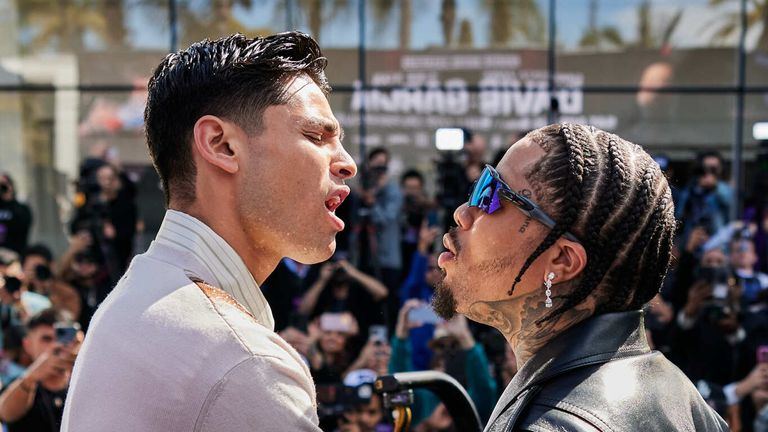 Ryan Garcia and Gervonta Davis exchange words (Photos: Esther Lin/Showtime)