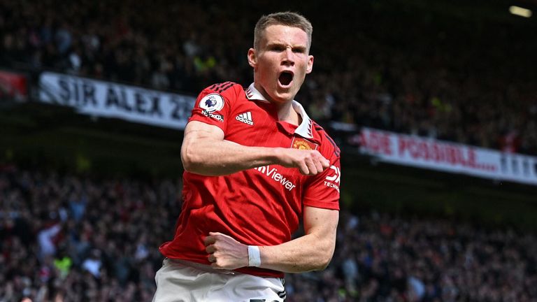 Manchester United's Scott McTominay celebrates scoring the first goal 