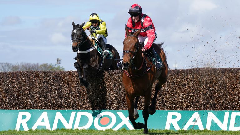 Shishkin (left) jump the last before battling past Ahoy Senor at Aintree