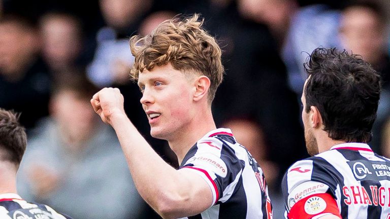 PAISLEY, SCOTLAND - APRIL 01: St Mirren's Mark O'Hara celebrates scoring to make it 1-0 during a cinch Premiership match between St Mirren and Livingston at the SMiSA Stadium, on April 01, 2023, in Paisley, Scotland.  