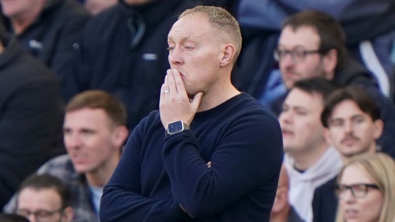 Nottingham Forest manager Steve Cooper looks on with his 1-0 down at Villa Park