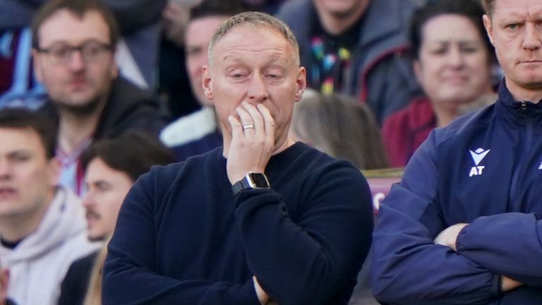 Nottingham Forest manager Steve Cooper looks on with his team 1-0 down at Villa Park
