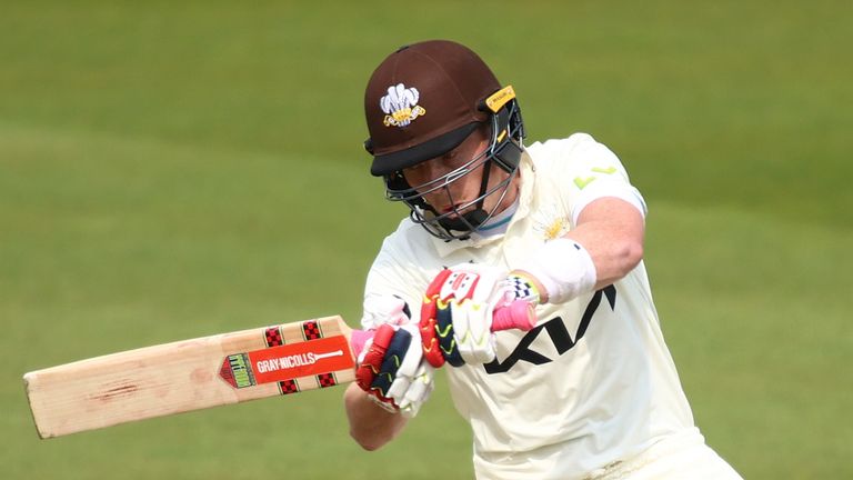 LONDON, ENGLAND - APRIL 15: Ollie Pope of Surrey in action during the LV= Insurance County Championship Division 1 match between Surrey and Hampshire at The Kia Oval on April 15, 2023 in London, England. (Photo by Ben Hoskins/Getty Images for Surrey CCC)
