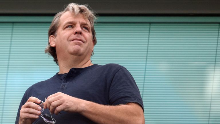 Chelsea owner Todd Boehly looks out from the stands before the English Premier League soccer match between Chelsea and Leicester City at Stamford Bridge Stadium in London, Saturday, Aug. 27, 2022. 