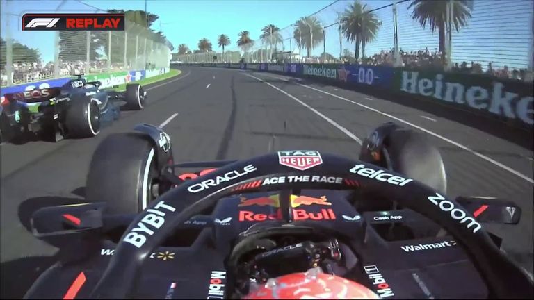 Max Verstappen passes Lewis Hamilton for the lead of the Australian Grand Prix.