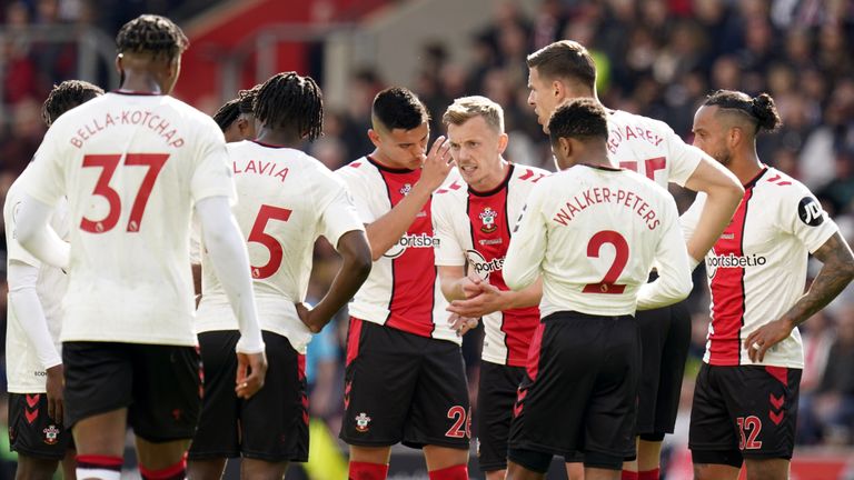 Captain James Ward-Prowse attempts to galvanise team-mates after falling behind to Palace 