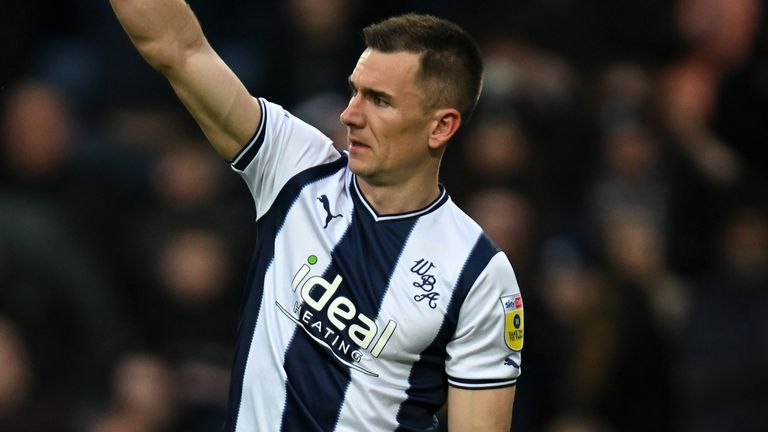 Jed Wallace salutes the home fans after giving West Brom a 2-1 lead against Norwich