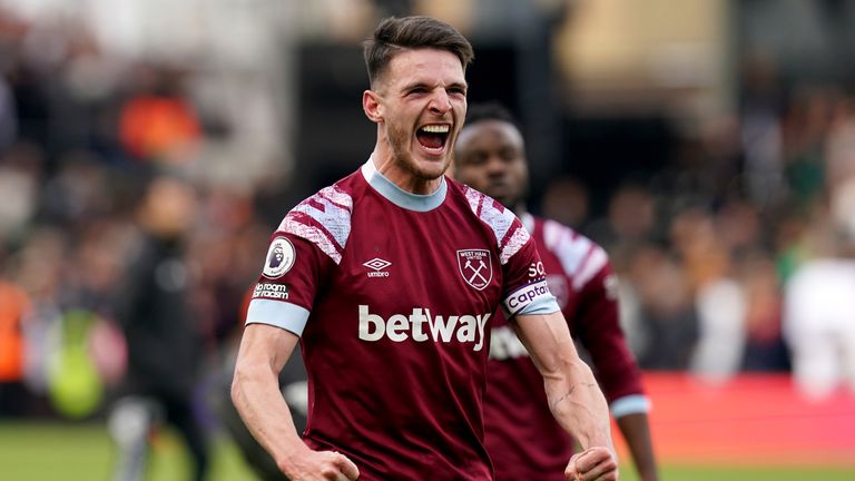 Declan Rice is all smiles at the final whistle