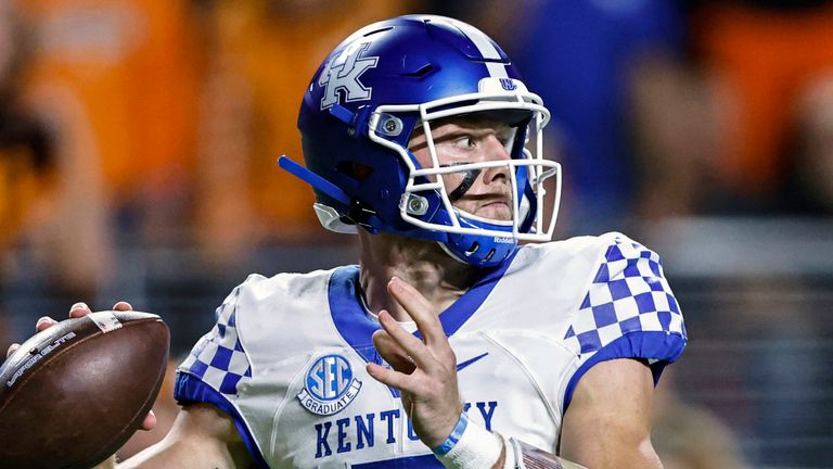 FILE - Kentucky quarterback Will Levis (7) throws to a receiver during the first half of an NCAA college football game against Tennessee Saturday, Oct. 29, 2022, in Knoxville, Tenn. Bryce Young, C.J. Stroud, Anthony Richardson and Will Levis are projected to go anywhere from the top 5 to top 15 picks in this draft. (AP Photo/Wade Payne, File)