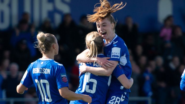 Aggie Beever-Jones celebrates after scoring a late winner against Spurs