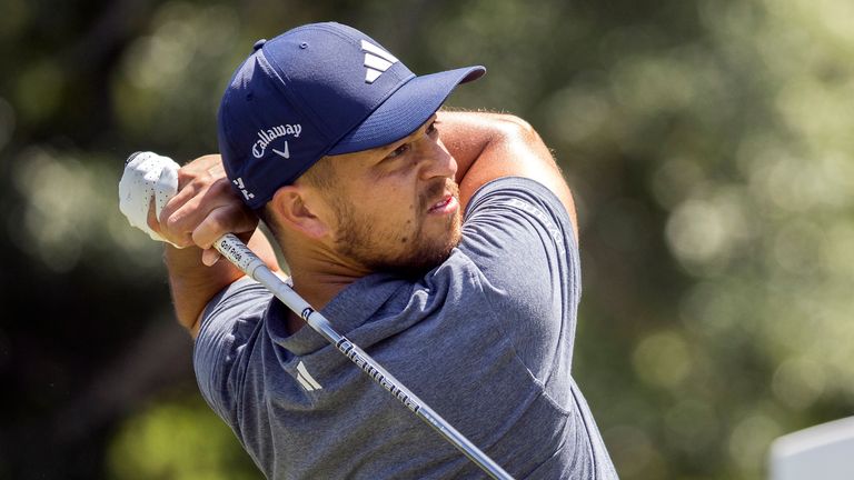 Xander Schauffele, watches his drive off the third tee during the final round of the RBC Heritage golf tournament, Sunday, April 16, 2023, in Hilton Head Island, S.C. (AP Photo/Stephen B. Morton)