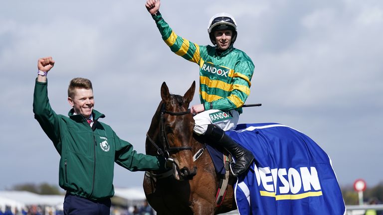 Zenta and Mark Walsh celebrate Grade One victory at Aintree