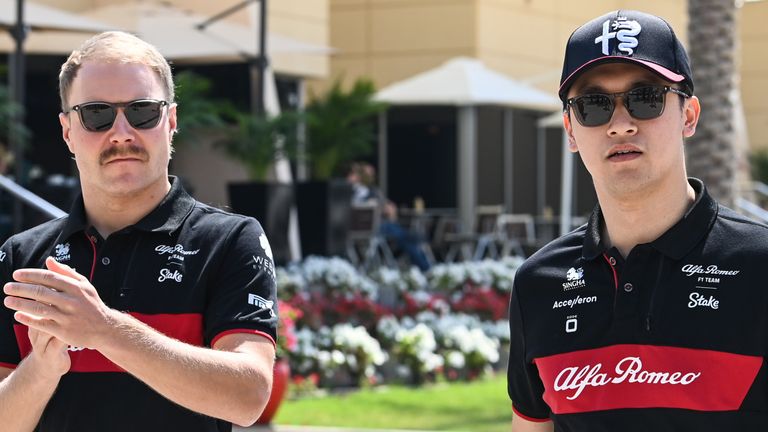 BAHRAIN INTERNATIONAL CIRCUIT, BAHRAIN - MARCH 03: Valtteri Bottas, Alfa Romeo F1 Team, and Zhou Guanyu, Alfa Romeo F1 Team during the Bahrain GP at Bahrain International Circuit on Friday March 03, 2023 in Sakhir, Bahrain. (Photo by Mark Sutton / Sutton Images)