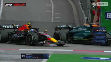 Perez damages front wing after contact with Stroll and Magnussen