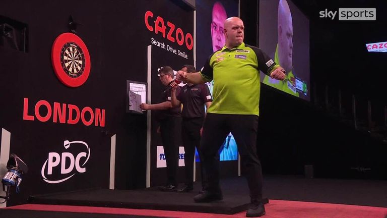 Michael van Gerwen and Gerwyn Price traded blows with a run of incredible checkouts during the 2023 Premier League final at London's O2 Arena